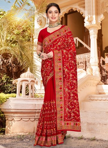 Beautiful Maroon Georgette Embroidered Traditional