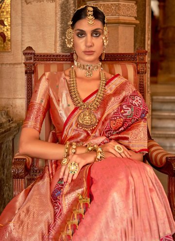 Beautiful Pink Banarasi Meenakari Trendy Saree for Engagement
