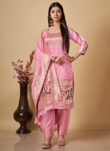 Beautiful Pink Banarasi Woven Designer Salwar Kame