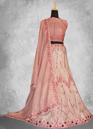 Beautiful Pink Net Embroidered A Line Lehenga Chol