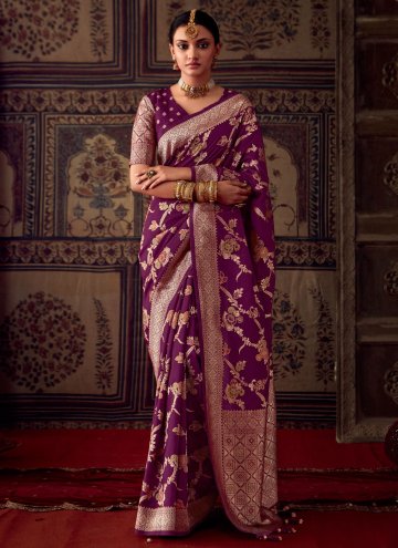 Beautiful Purple Banarasi Woven Contemporary Saree for Ceremonial