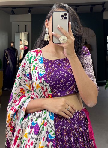 Beautiful Purple Silk Printed Lehenga Choli for Mehndi