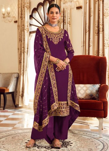 Beautiful Purple Vichitra Silk Embroidered Trendy Salwar Suit