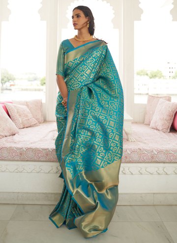 Beautiful Turquoise Handloom Silk Woven Traditiona