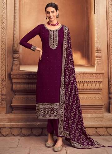 Beautiful Wine Georgette Embroidered Pakistani Suit for Ceremonial
