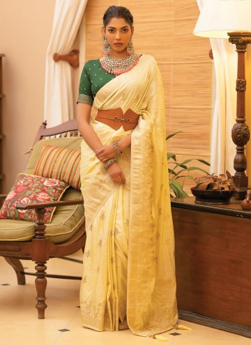 Beautiful Woven Satin Yellow Trendy Saree