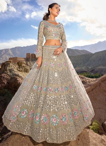Beige and Brown color Organza Lehenga Choli with C