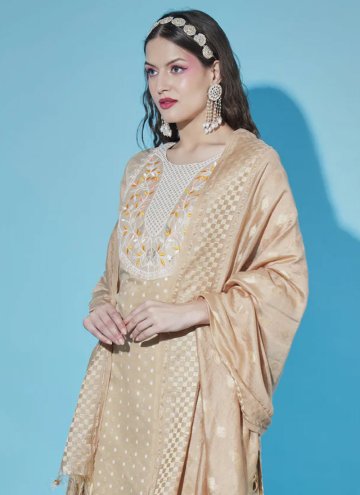 Beige color Chanderi Salwar Suit with Embroidered