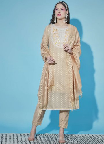 Beige color Chanderi Salwar Suit with Embroidered