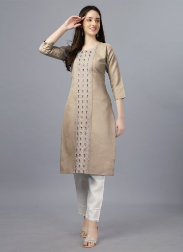 Beige color Cotton  Party Wear Kurti with Embroide