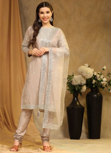 Beige color Faux Georgette Trendy Salwar Suit with Embroidered