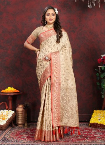 Beige Woven Contemporary Saree for Ceremonial