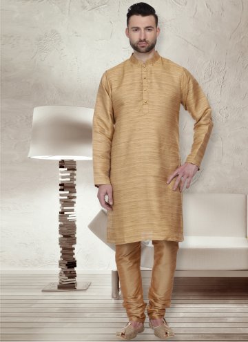 Bhagalpuri Silk Kurta Pyjama in Gold Enhanced with