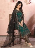 Black and Green Pant Style Suit in Net with Embroidered - 2