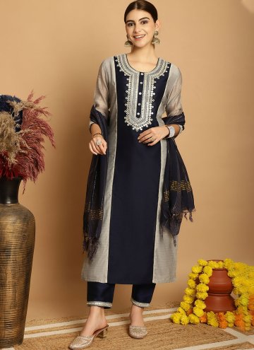 Black and Grey Chanderi Embroidered Pant Style Suit for Ceremonial