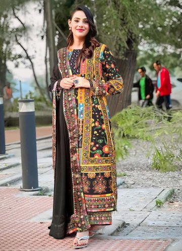 Black and Multi Colour Muslin Mirror Work Salwar Suit