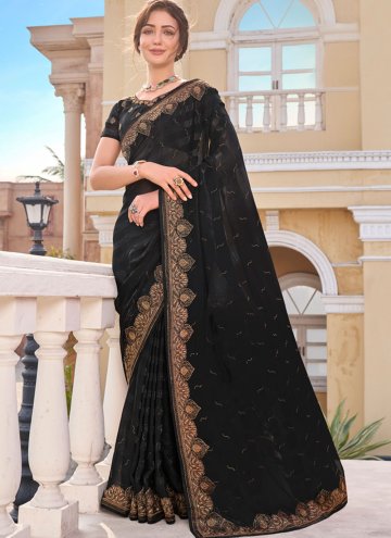 Black Art Silk Embroidered Trendy Saree for Ceremo