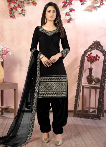 Black color Embroidered Art Silk Designer Patiala 