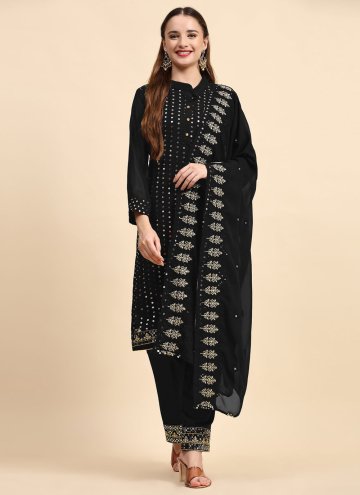 Black color Embroidered Faux Georgette Salwar Suit