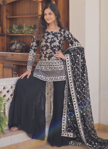 Black color Embroidered Jacquard Salwar Suit