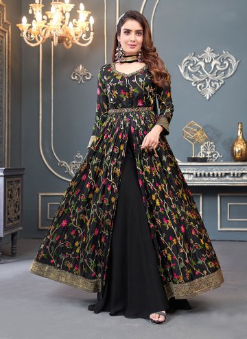 Black color Embroidered Silk Salwar Suit