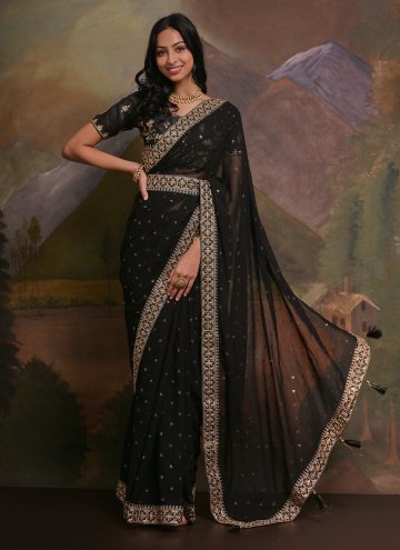 Black color Georgette Trendy Saree with Cord