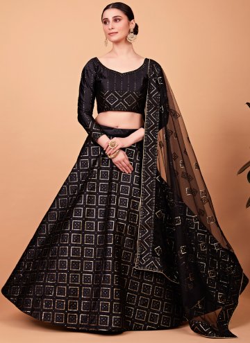 Black color Silk Lehenga Choli with Embroidered