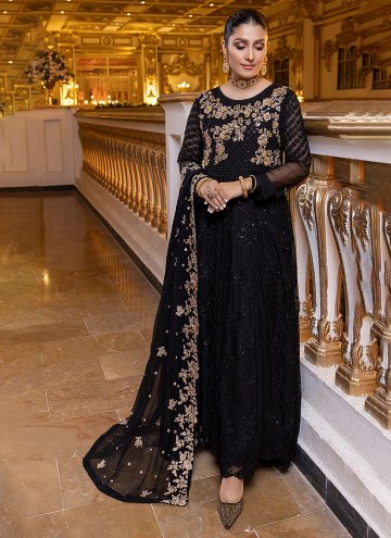 Black Faux Georgette Embroidered Trendy Salwar Suit for Festival