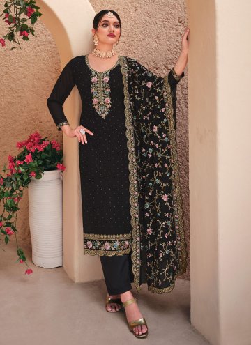 Black Georgette Embroidered Pant Style Suit for Ce