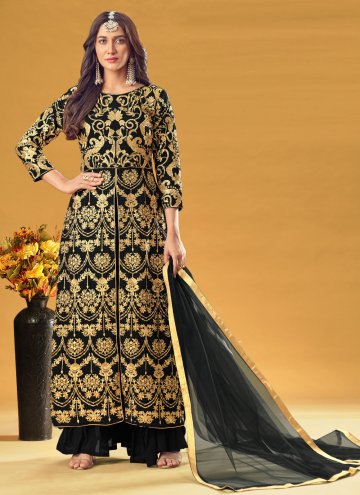 Black Georgette Embroidered Salwar Suit for Ceremonial