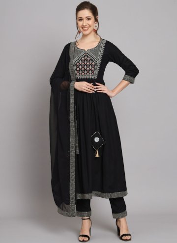 Black Trendy Salwar Kameez in Rayon with Embroider