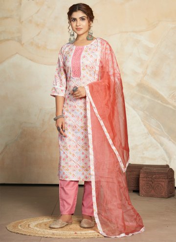 Blended Cotton Trendy Salwar Kameez in Pink and White Enhanced with Digital Print