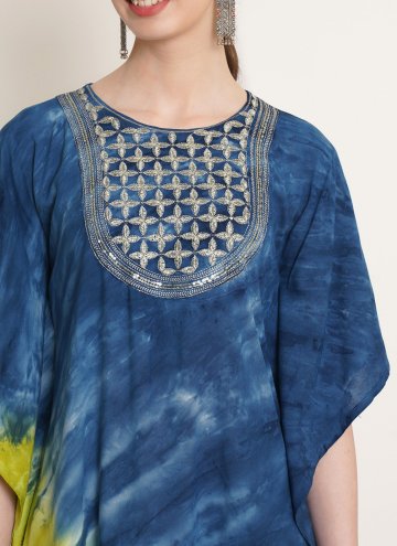 Blue and Green Rayon Printed Designer Kurti for Ceremonial