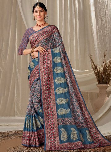 Blue Art Silk Embroidered Classic Designer Saree for Ceremonial