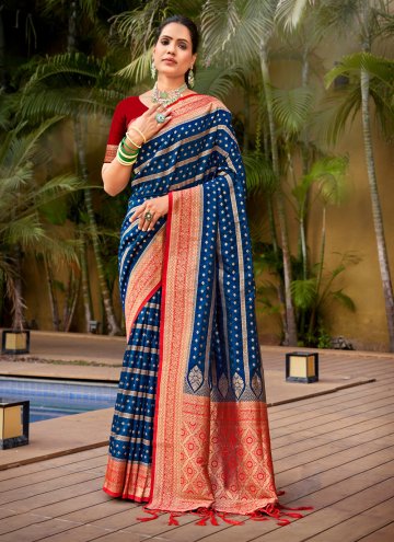 Blue Banarasi Woven Designer Traditional Saree for