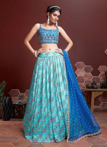 Blue color Chinon A Line Lehenga Choli with Embroidered