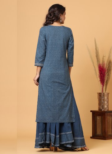 Blue color Cotton  Casual Kurti with Printed