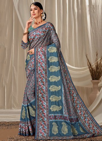 Blue color Embroidered Art Silk Trendy Saree