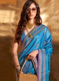 Blue color Handloom Silk Trendy Saree with Woven - 1