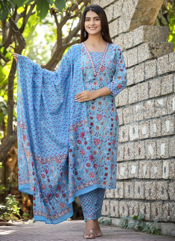 Blue color Mirror Work Cotton  Salwar Suit