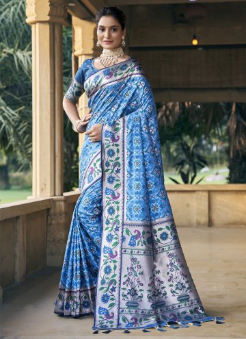 Blue color Patola Silk Silk Saree with Patola Prin