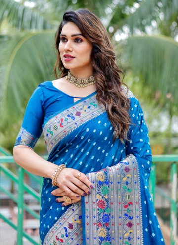 Blue color Silk Bandhani Saree with Bandhej Print
