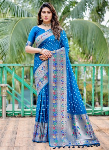 Blue color Silk Bandhani Saree with Bandhej Print