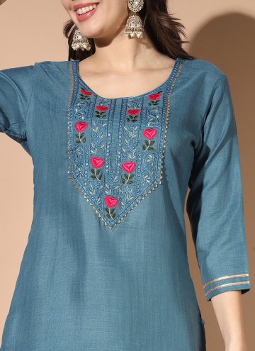 Blue Cotton  Embroidered Trendy Salwar Suit