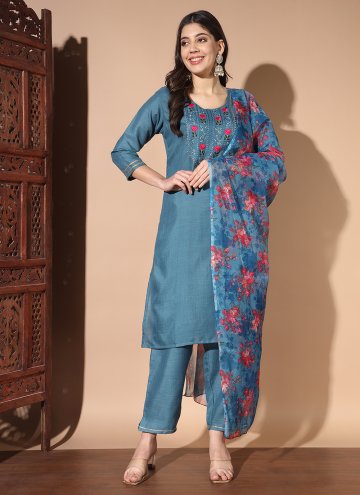 Blue Cotton  Embroidered Trendy Salwar Suit
