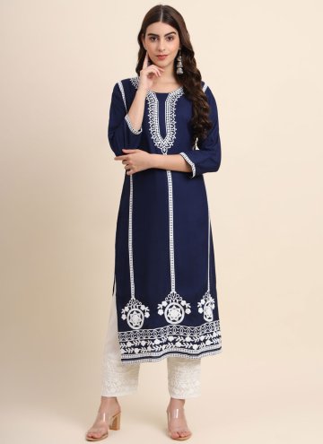 Blue Designer Kurti in Rayon with Embroidered