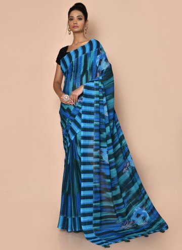 Blue Faux Georgette Printed Trendy Saree for Engagement