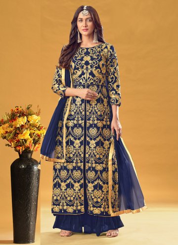 Blue Georgette Embroidered Salwar Suit for Ceremon