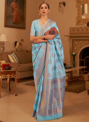 Blue Handloom Silk Woven Traditional Saree
