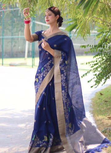 Blue Trendy Saree in Cotton Silk with Woven